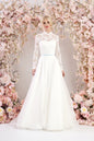 Sophisticated Ivory French Lace and Tulle Ballgown wedding dress with fitted sleeves