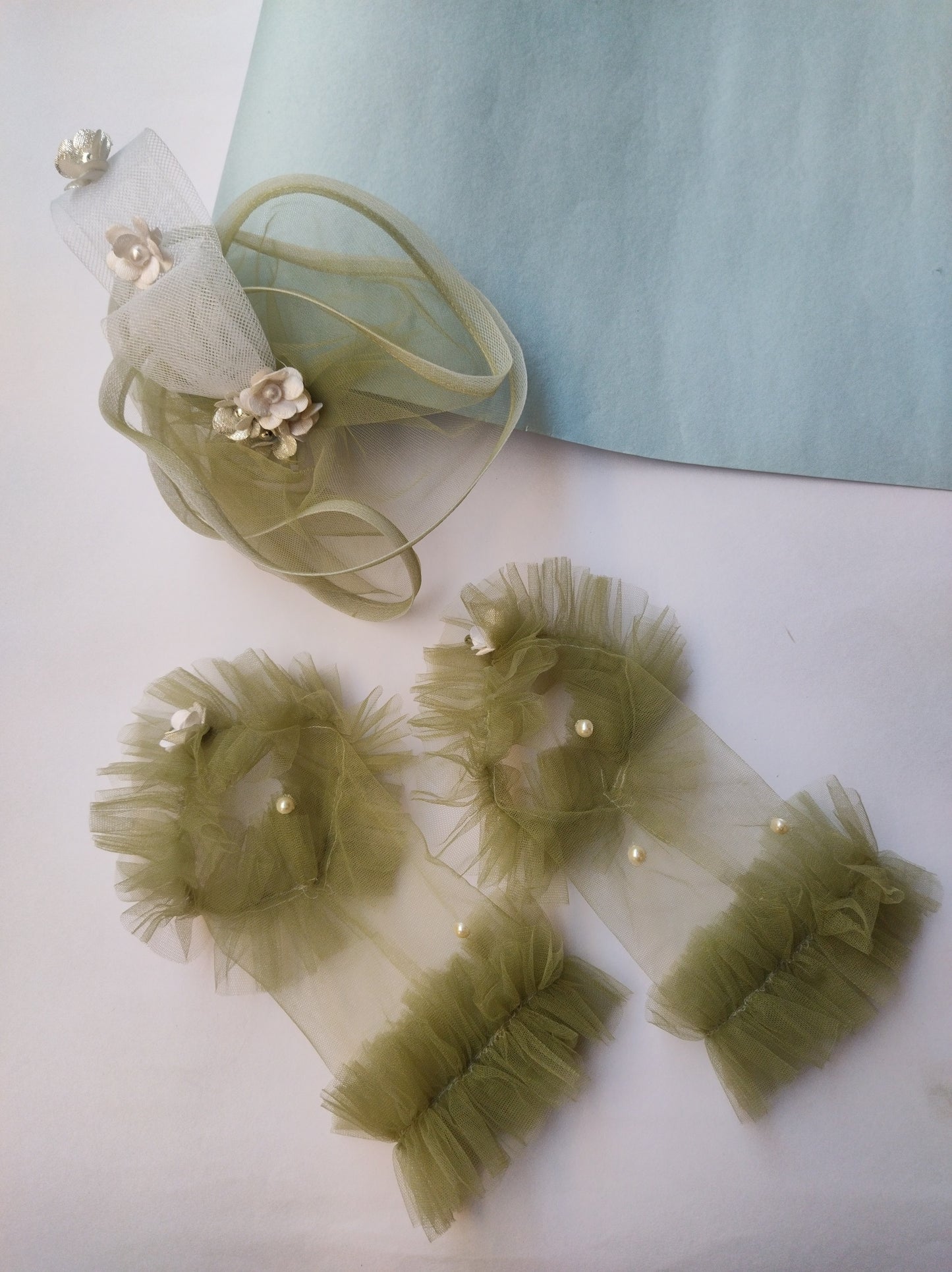 Olive Green Gloves & Fascinator Combo