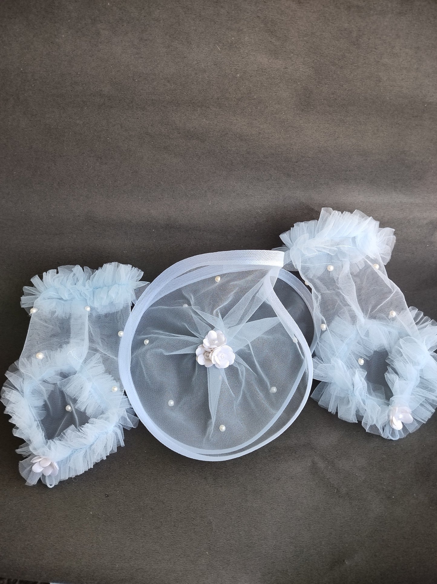 Powder Blue Fascinator and Gloves Set