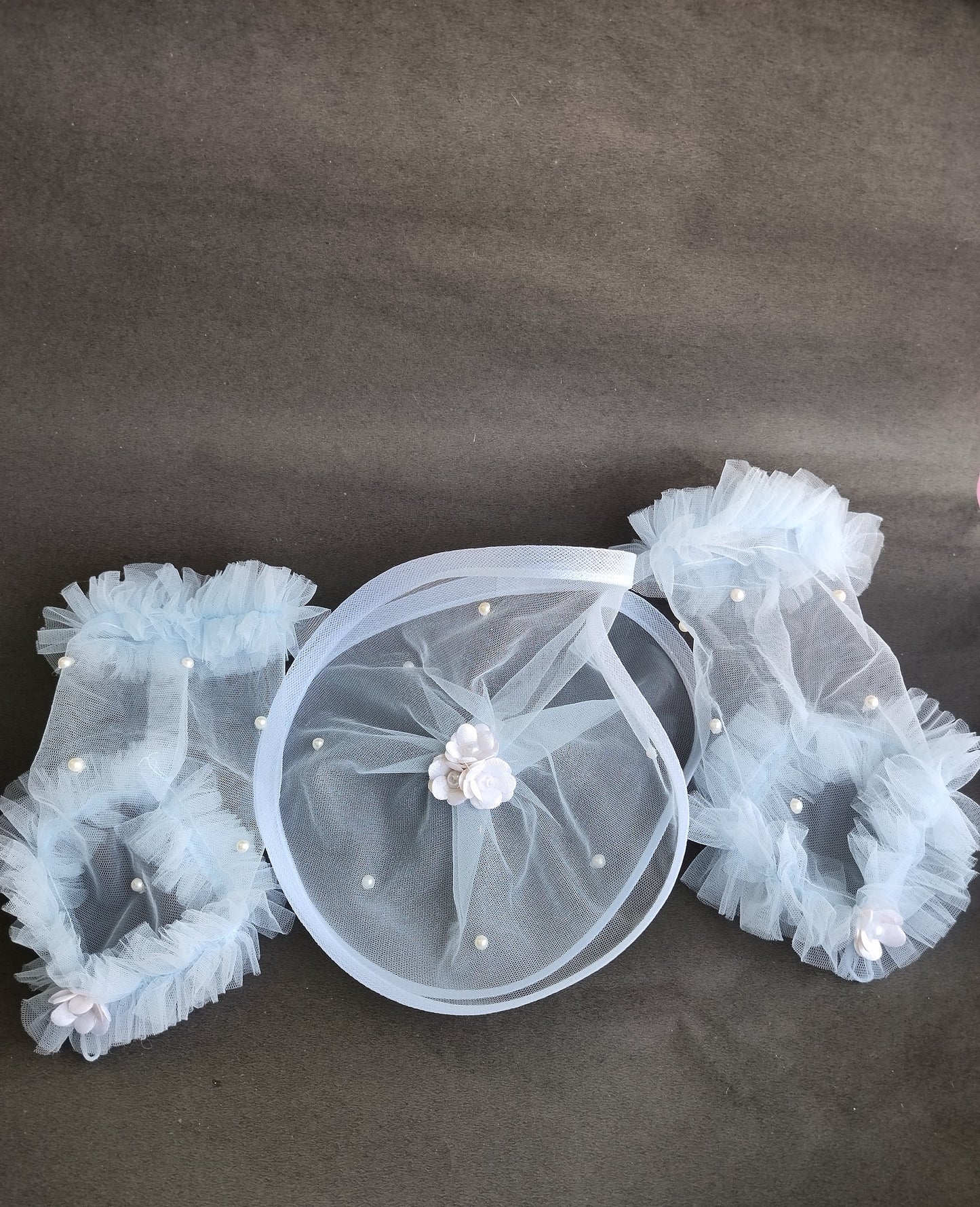 Powder Blue Fascinator and Gloves Set