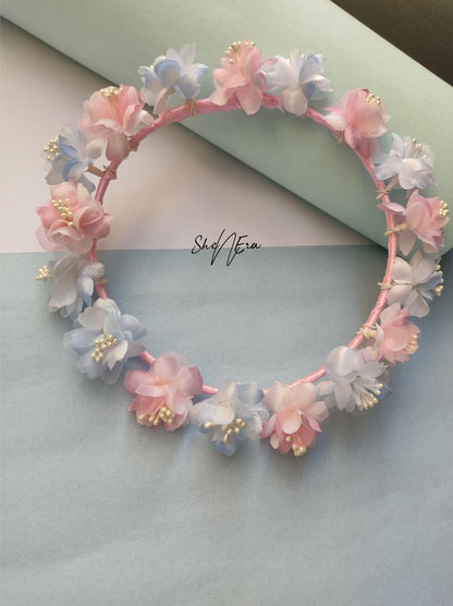 Girls Pink & Sky Blue Floral Applique Tiara