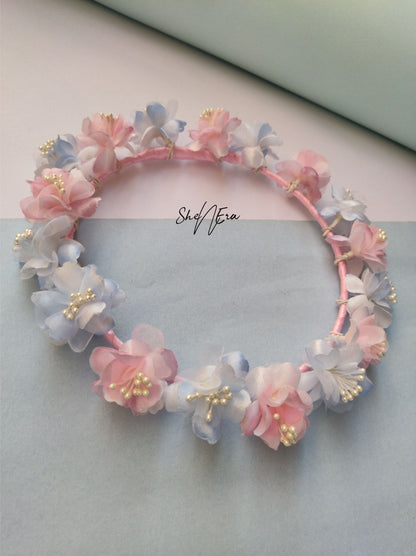 Girls Pink & Sky Blue Floral Applique Tiara