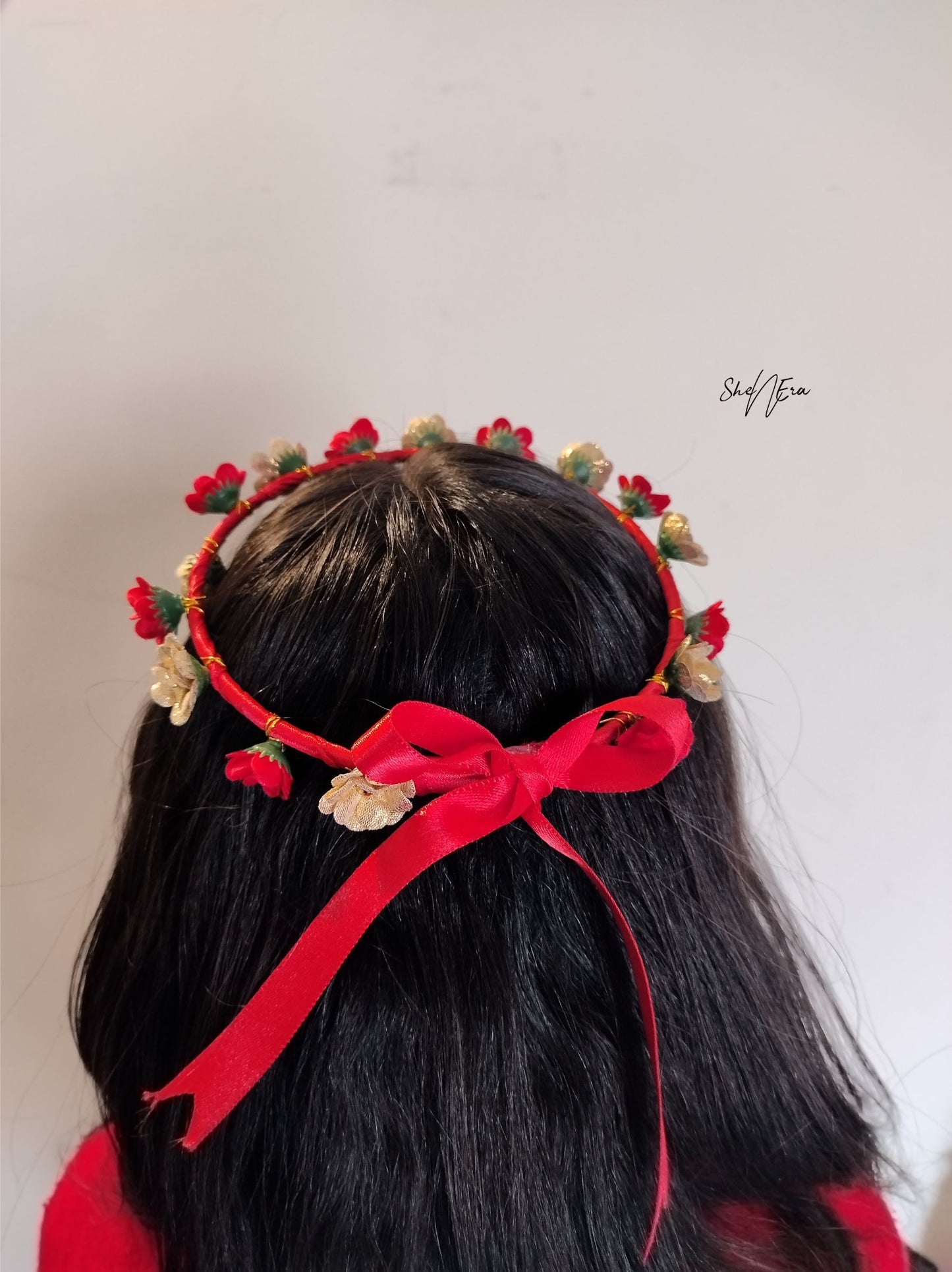 Girls Red & Golden Floral Applique Tiara