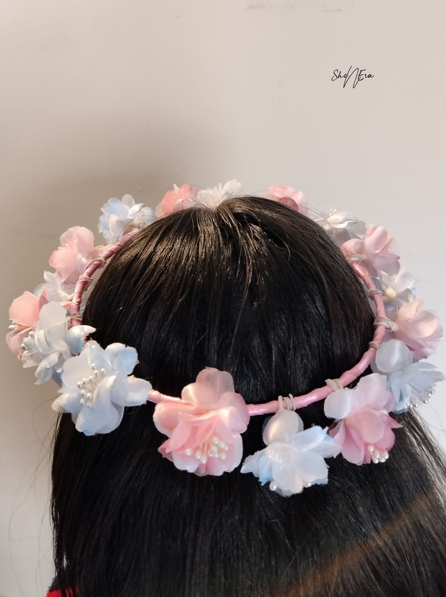 Girls Pink & Sky Blue Floral Applique Tiara