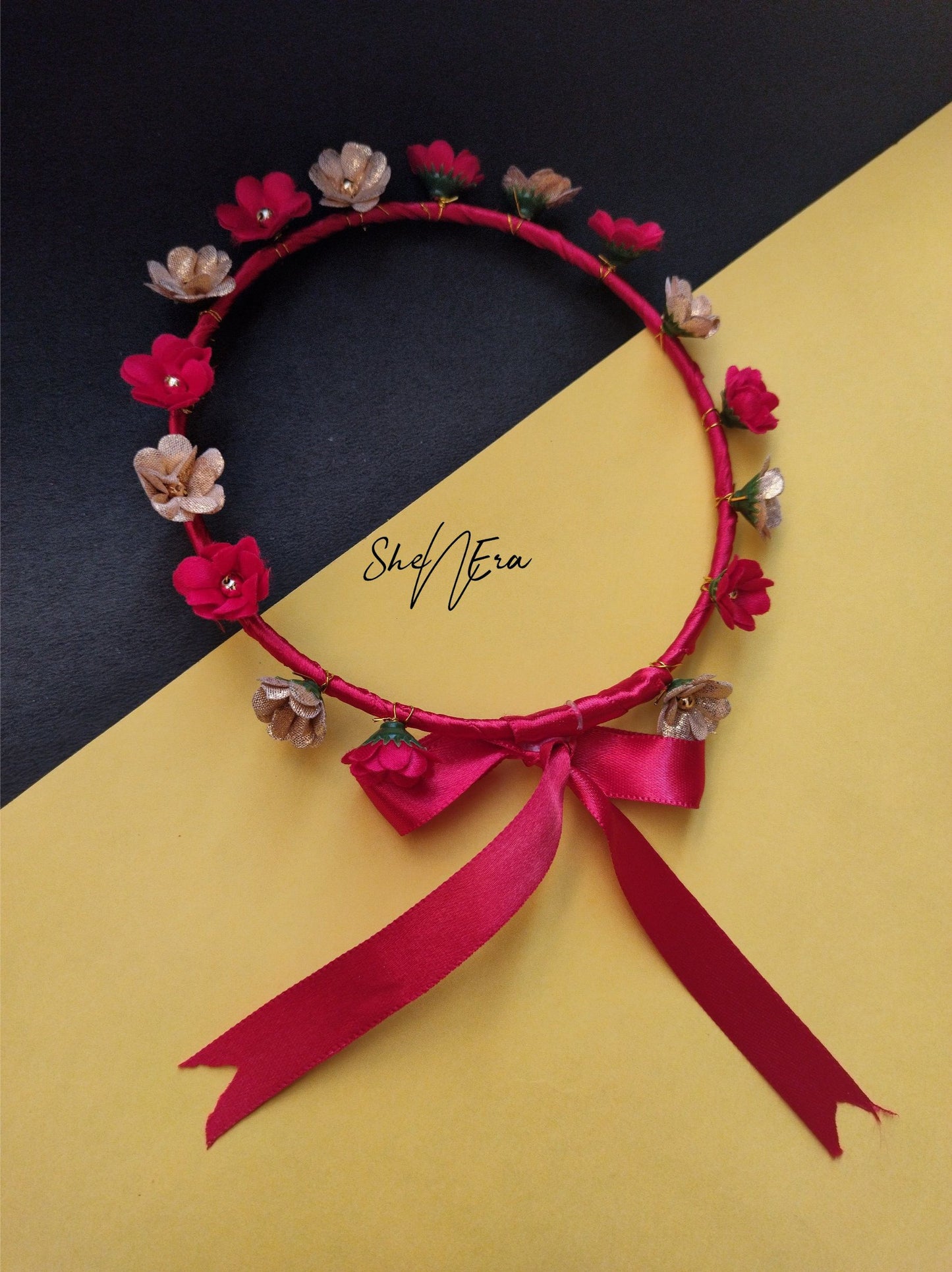 Girls Red & Golden Floral Applique Tiara