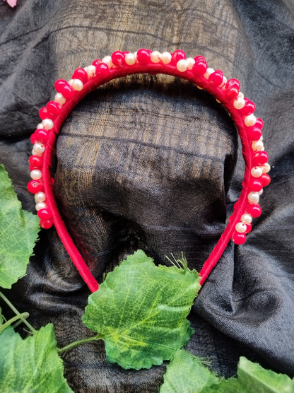 Red & White Pearls head band