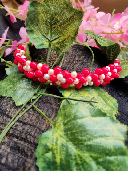 Red & White Pearls head band